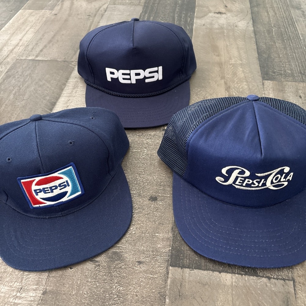 Pepsi Cola Vintage Snapback Trucker Hat Cap Blue x3